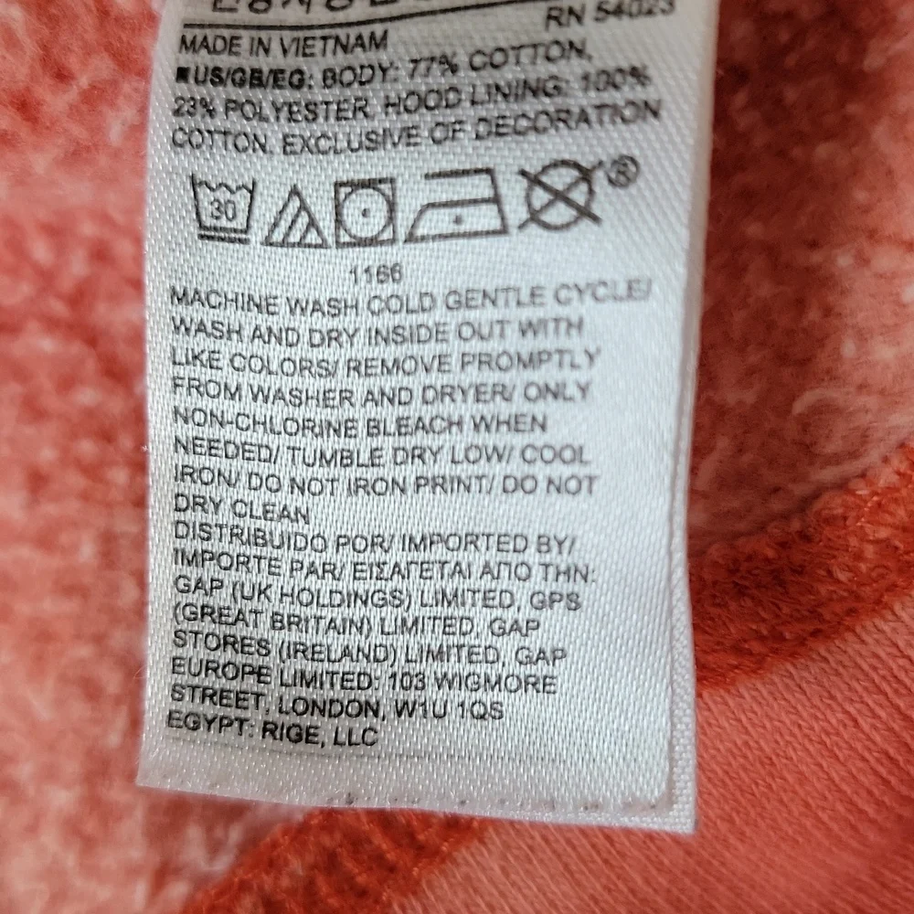 GAP Girls White Coral Hoodie Pullover Tie Dye Sweatshirt Long Sleeve Size 10